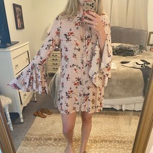 Cute high neck long sleeve floral dress